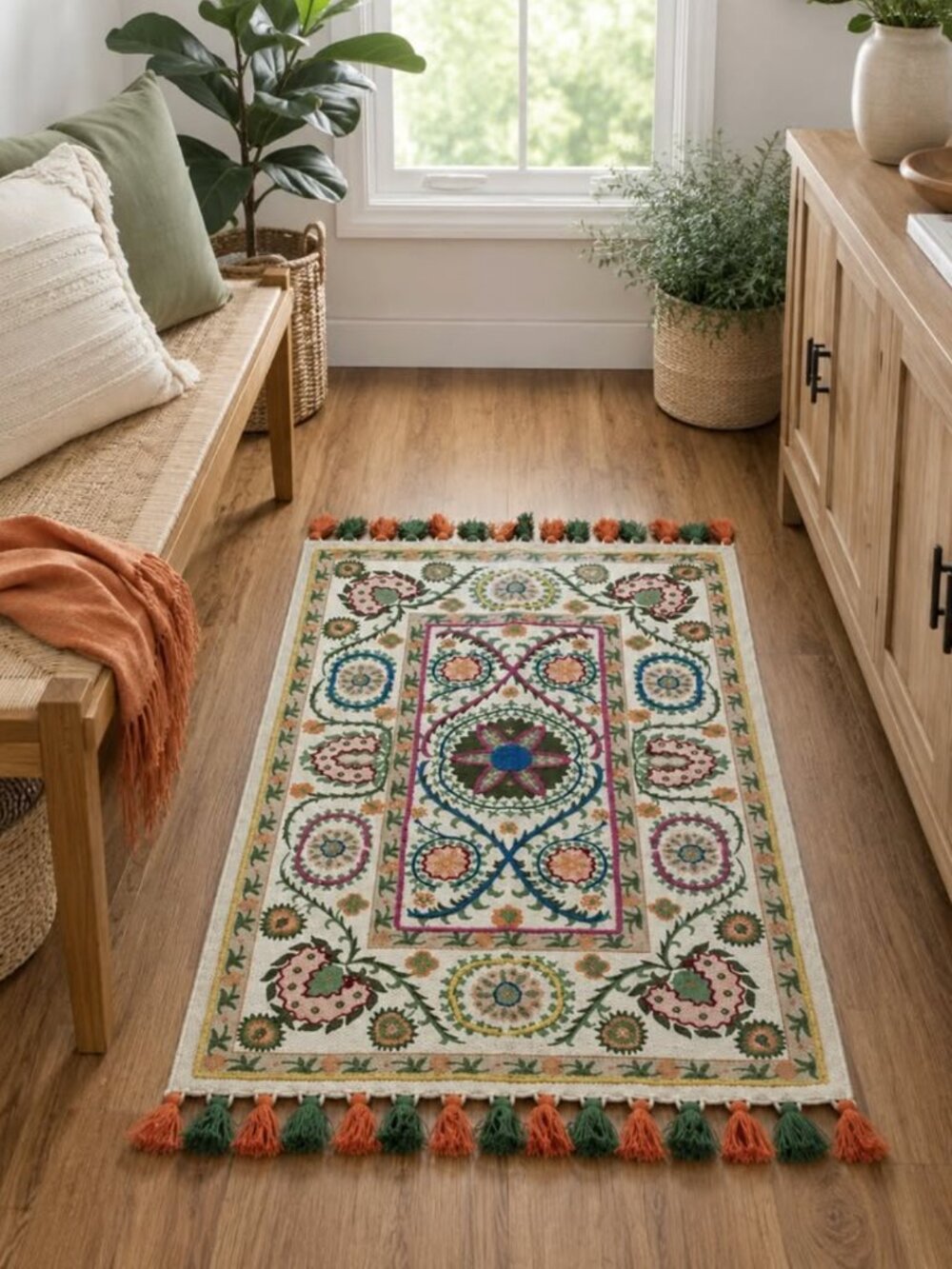 World Market Boho Embroidered Medallion Accent Rug- Multicolor